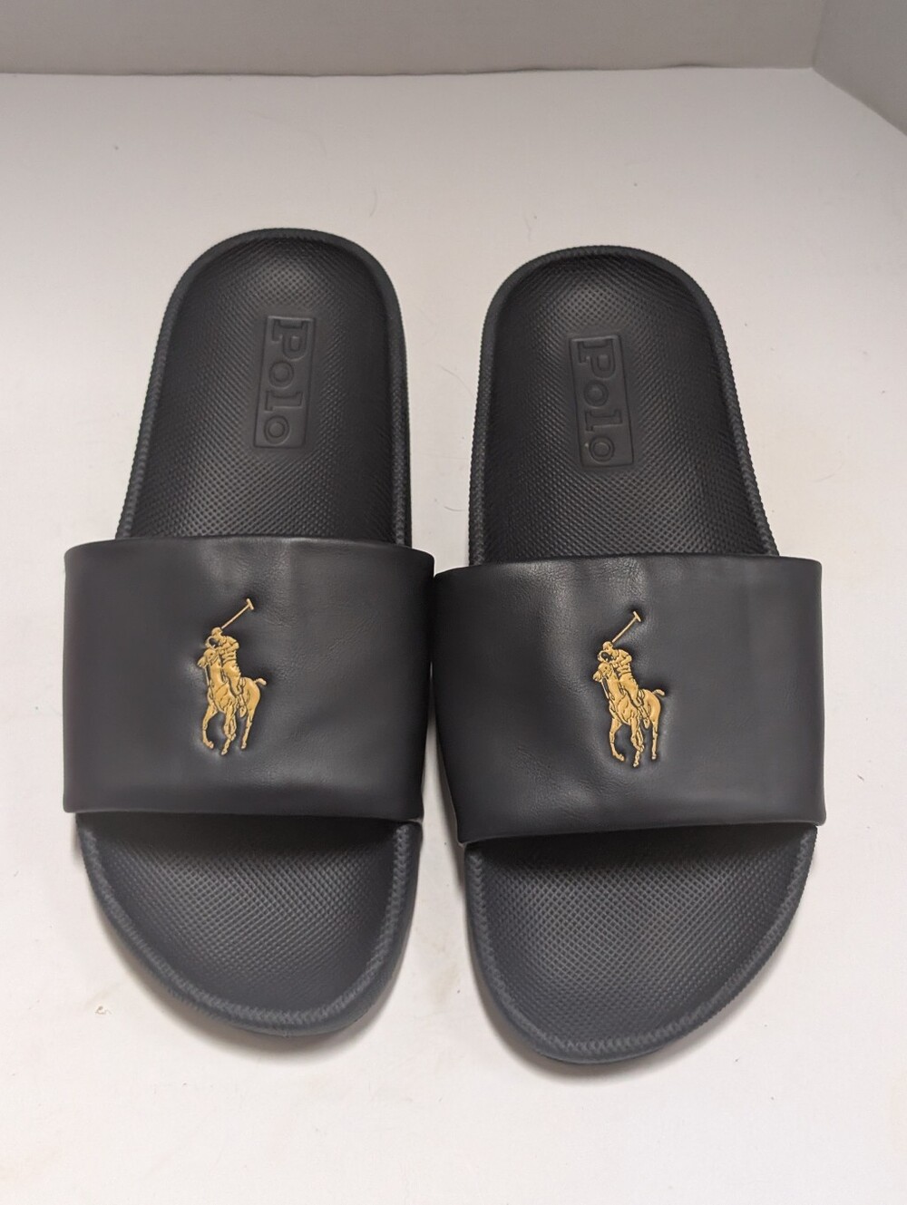 Polo Ralph Lauren Men's 8 Cayson Slide Sandals Navy Blue Gold